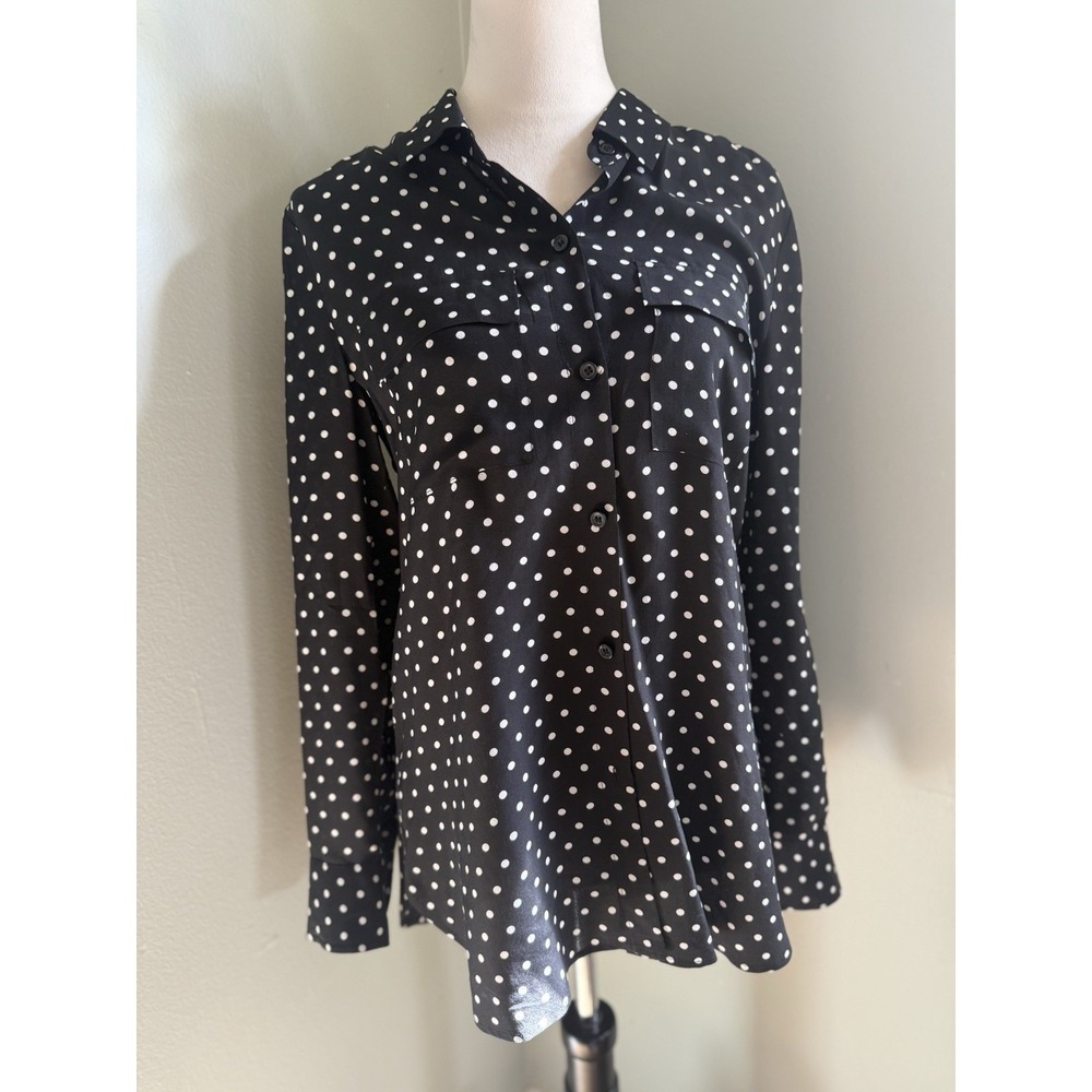 Victorias Secret Small Silk Black White Polka Dot Button Down Y2K Fall Blouse